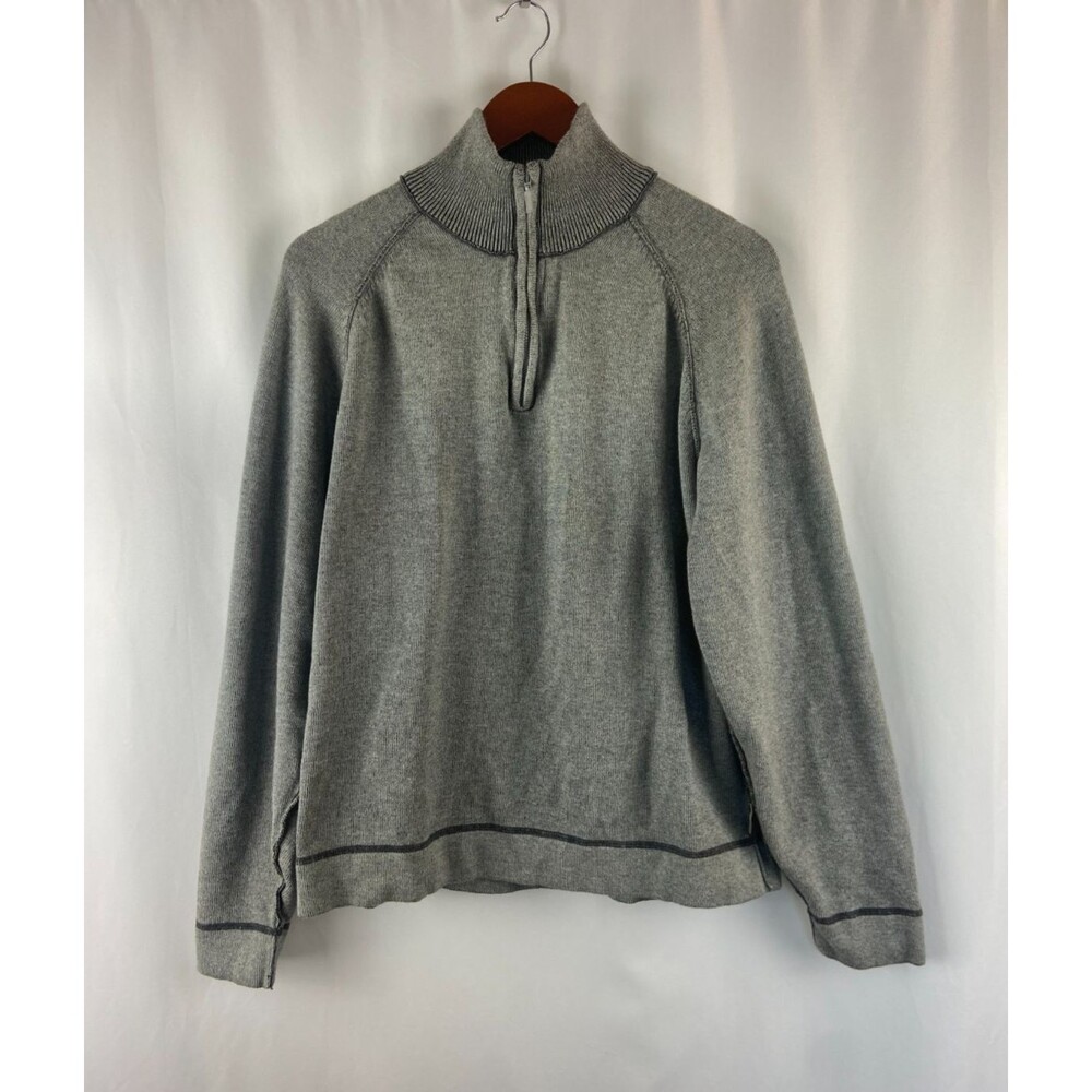 Calvin Klein Men's XL Quarter Zip 100% Cotton Gray Long Sleeve Knit Sweater Work